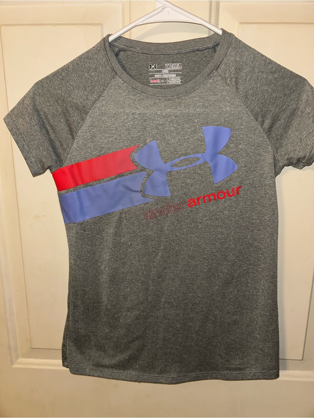 Under Armour Gray HeatGear Tee with Black Logo and Red Accent